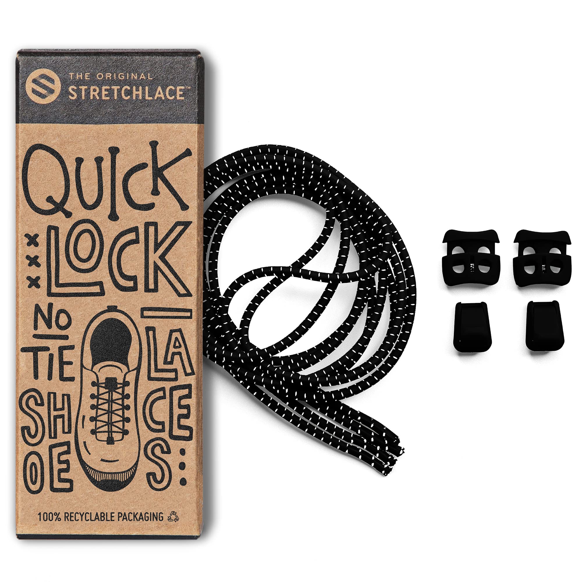 THE ORIGINAL STRETCHLACE Quick Lock Lace No Tie Elastic Shoelaces for Kids & Adult Sneakers One Size Fits All