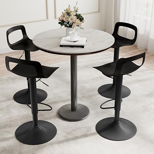 Miniatura 6 de thksbought Juego de 2 taburetes de bar, taburetes de bar giratorios de plástico ajustables, taburetes modernos con respaldo abierto y reposapiés,