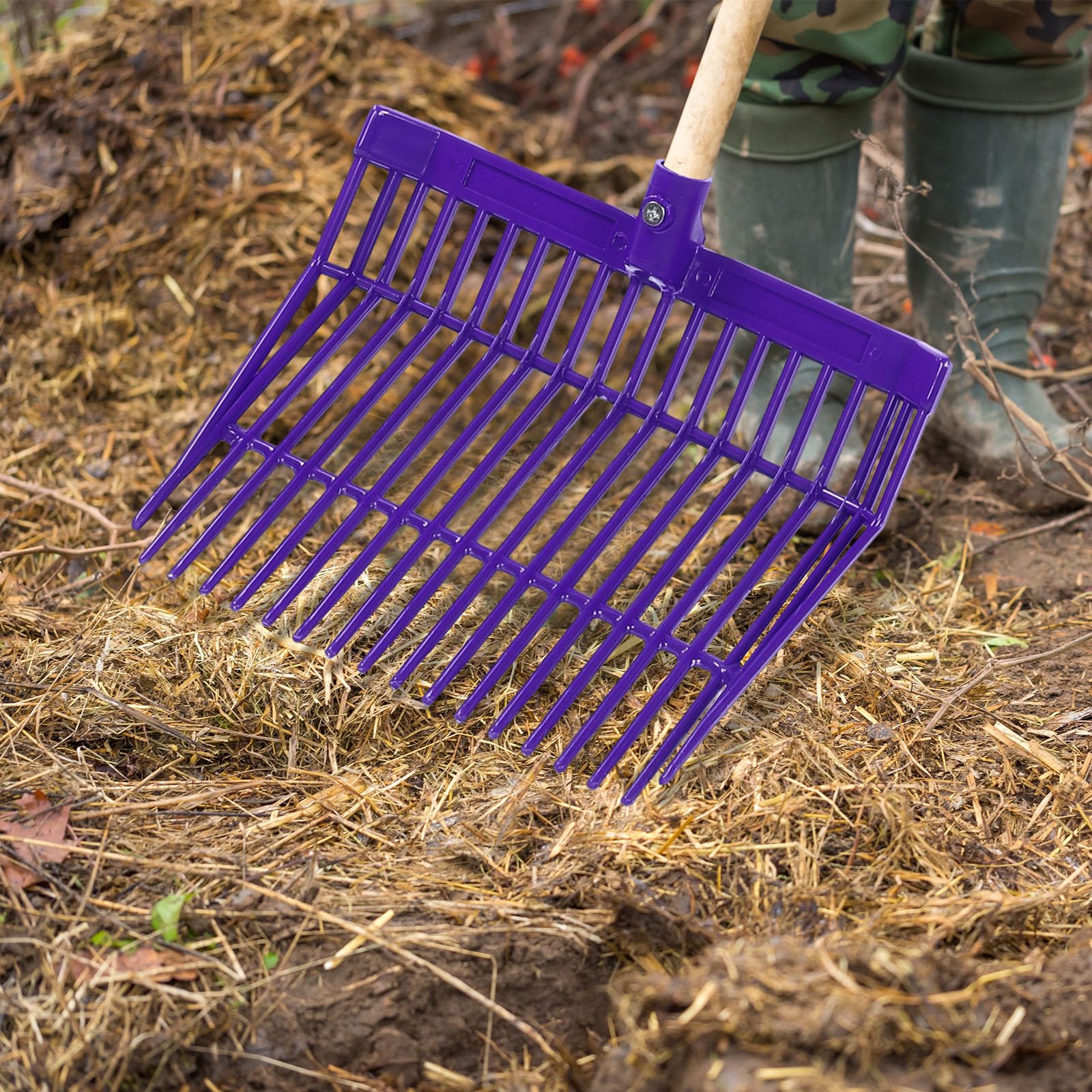 Lasnten Mistgabelkopf, 18 Zinken, Ersatzkopf mit Schrauben und Muttern, langlebiger, stabiler Kunststoff, Heugabel für Gartenarbeit, Pferdestand, Aufsammeln von Mist, Gras, Heu, 6 Stück