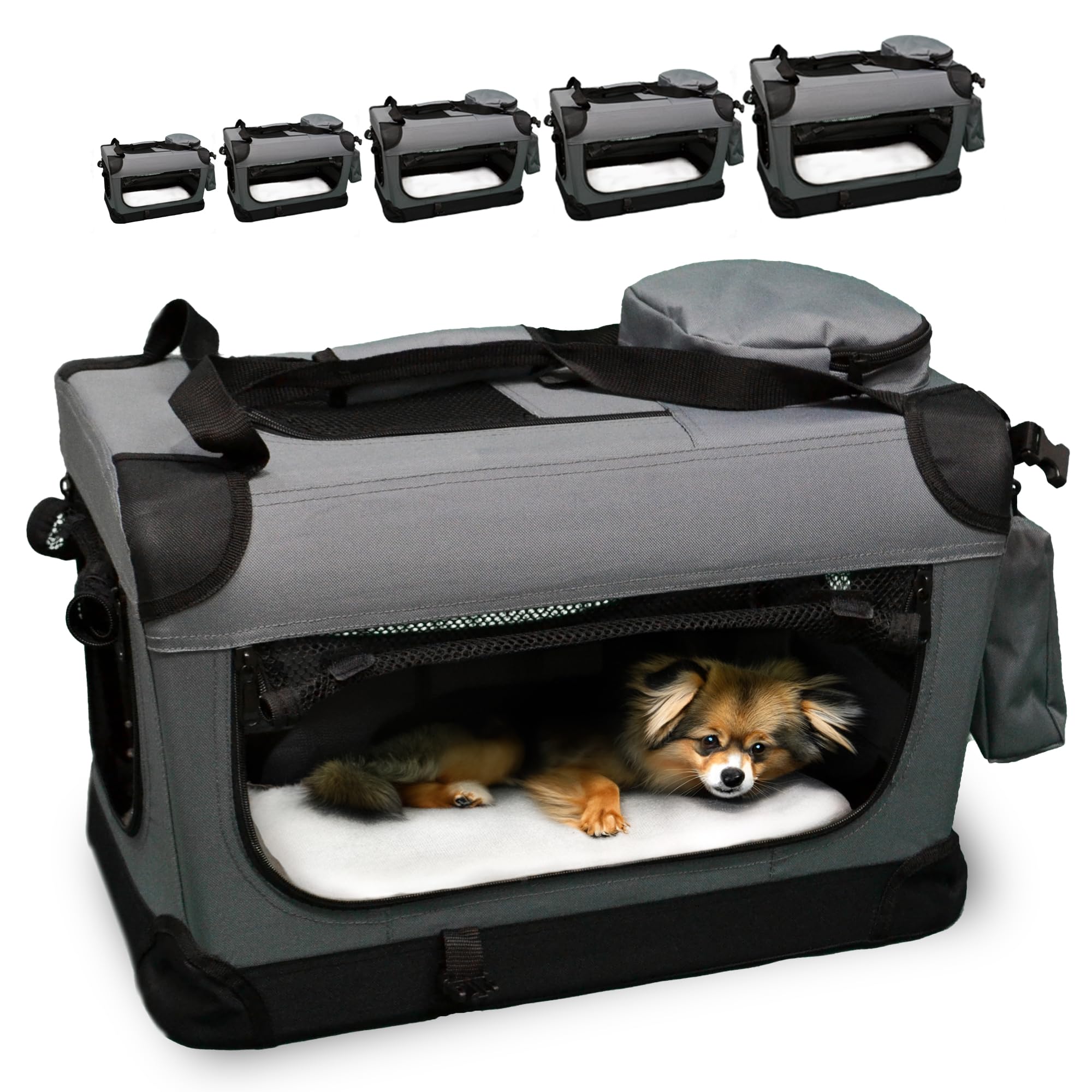 DEFACTO Hundebox faltbar für Auto & Reisen | Hundetransportbox & Hundetasche für Hunde, Katzen & Haustiere | Robuste Faltbare Transporttasche, atmungsaktiv, tragbar (3XL, Grau)