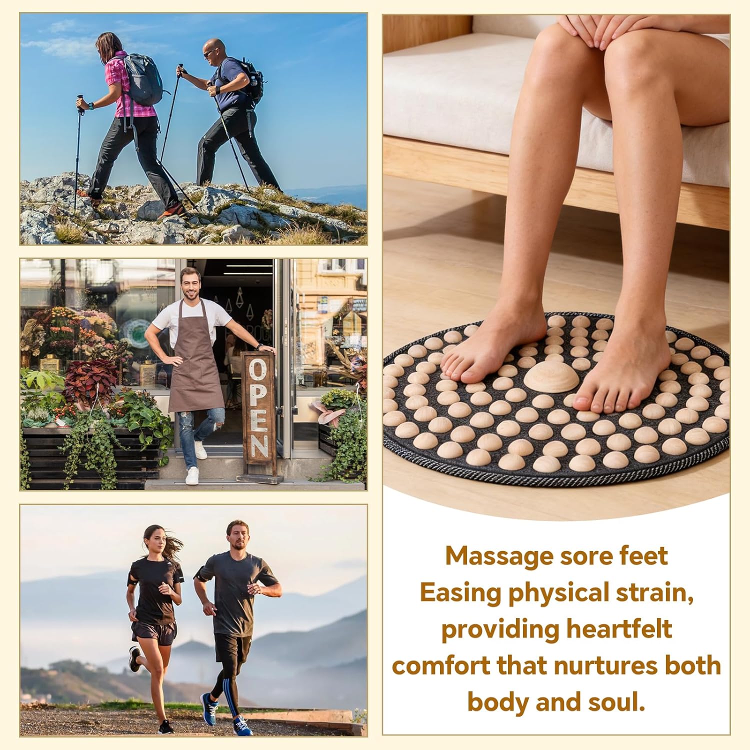 Meifuly Foot Massage Mat, Wood Feet Massage Pad, Stand Up Massage Pad Ideal for Home, Office, Diameter 19.7inches