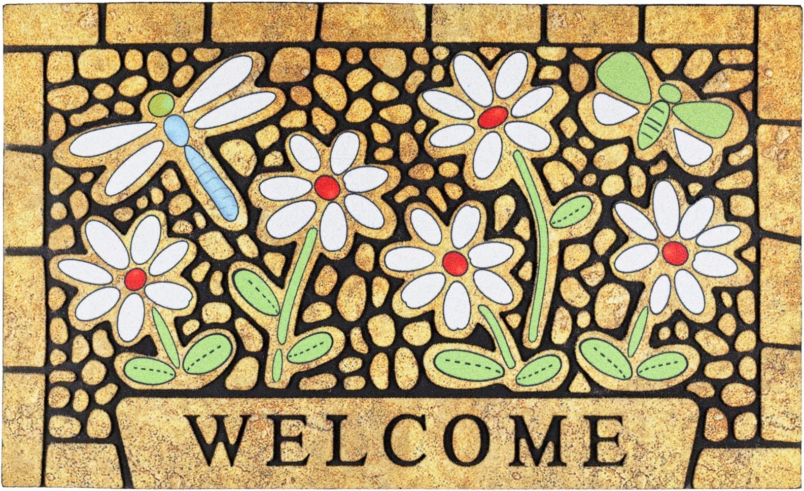 CHICHIC Welcome Door Mat 17x 30 Inch Front Doormat Outdoors for Home Entrance Outdoors Mat for Outside Entry Way Doormat Entry Rugs, Heavy Duty Non Slip Rubber Back Low Profile, Dragonfly
