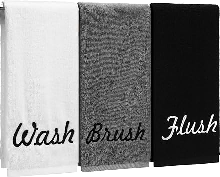 Peryiter 3 Pcs Farmhouse Decorative Hand Towels for Bathroom Kitchen 13.8 x 29.5 Rustic Embroidered 100% Cotton Bath Towels Set for Boho Bathroom Decor Gifts(Brush Wash Flush)