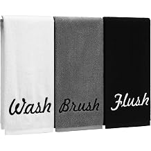 Peryiter 3 Pcs Farmhouse Decorative Hand Towels for Bathroom Kitchen 13.8" x 29.5" Rustic Embroidered 100% Cotton Bath Towels Set for Boho Bathroom Decor GiftsBrush Wash Flush