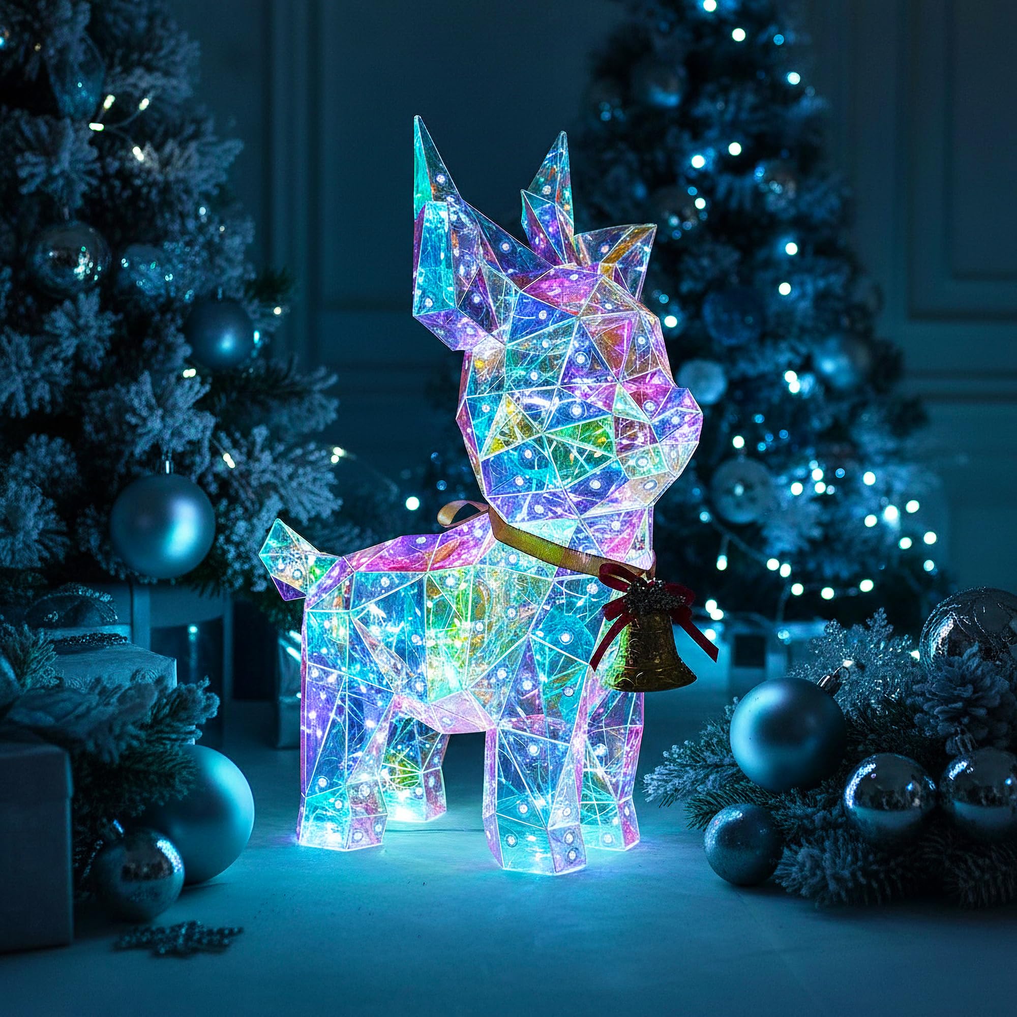 Arnusa Beleuchtetes Rentier LED Kristall-Optik 41 cm – kaltweiß leuchtende Weihnachtsdekoration für Innen & Terrasse – Netzteil mit Timer 6 h – Festliche Winterdeko Weihnachtsbeleuchtung
