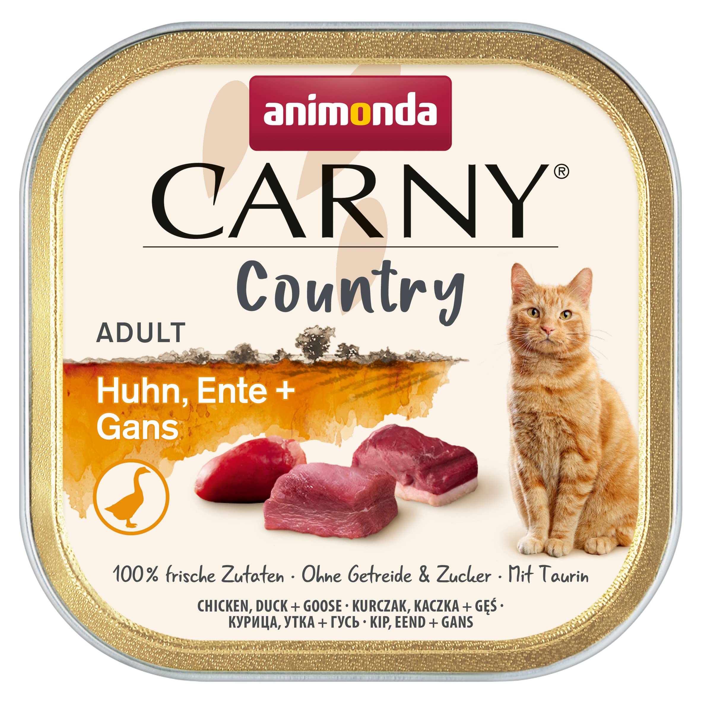 animonda Carny Country Katzenfutter nass Huhn + Ente + Gans (32 x 100g), getreidefreies Katzen Nassfutter ohne Zucker, mit frischen fleischigen Zutaten