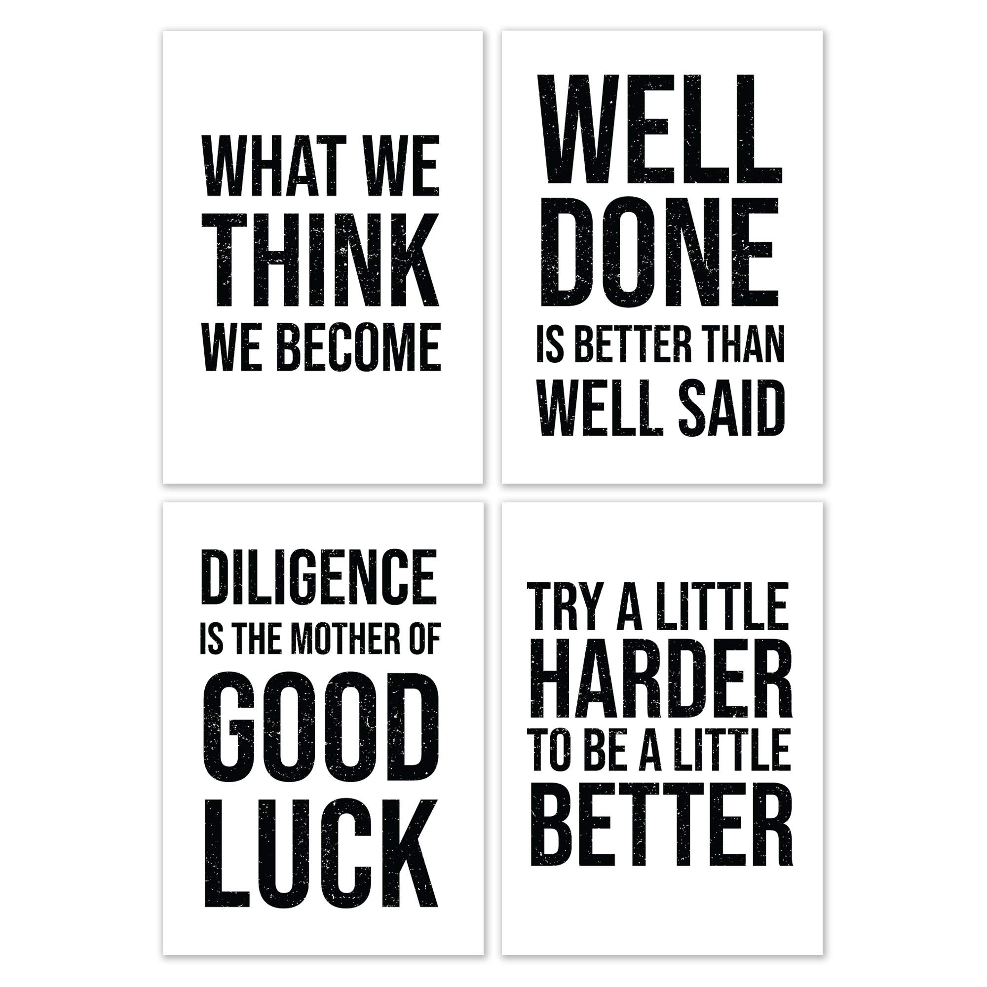 SCENE: YOURSELF Inspirational Wall Art, Motivational Posters, 11.7" x 16.5", Unframed, Paper, Matte Lamination, Set of 4 Inspirational Posters for Classroom, Office, Gym, Bathroom, White and Black