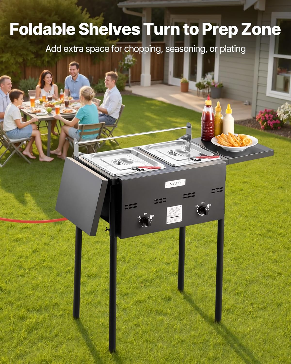 VEVOR Deep Fryer with foldable side tables extended
