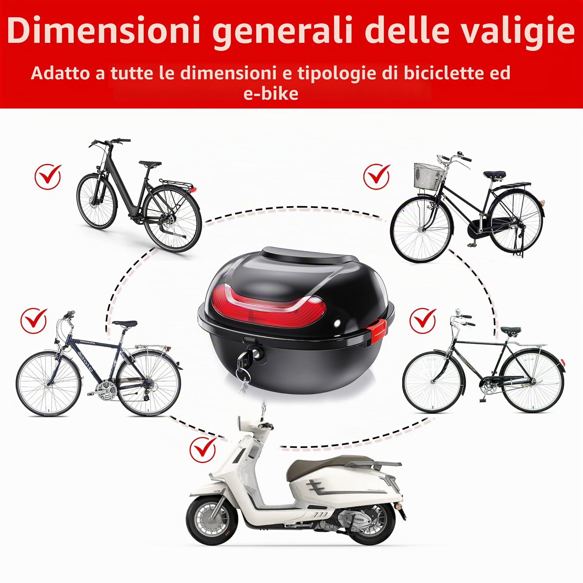 Mihoho Valigetta universale per tutti i portabagagli, scatola impermeabile e bloccabile per casco, moto e scooter (nero)