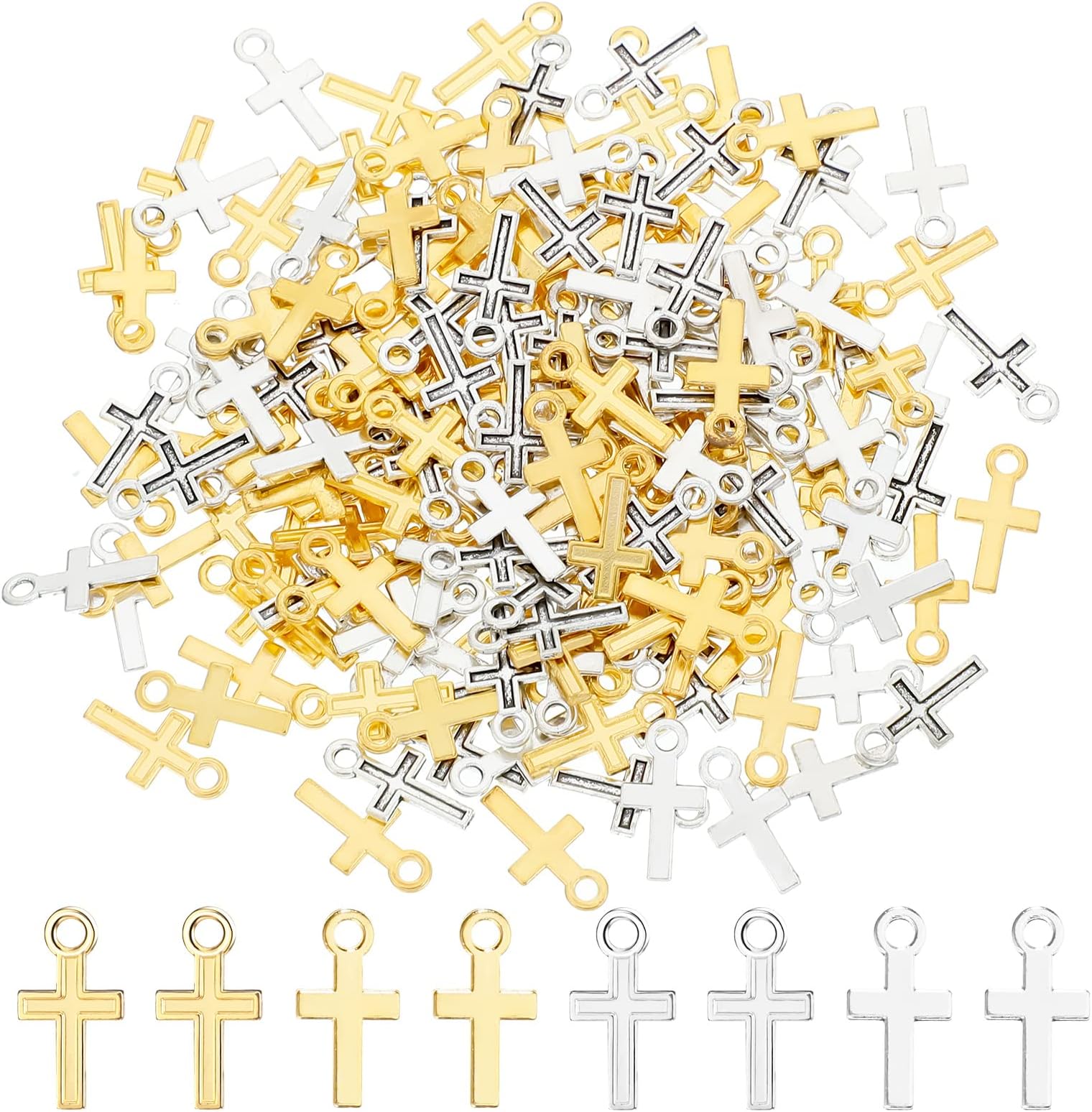 200 Pcs 16 x 8 mm Mini Cross Charm Alloy Cross Mini Pendant Beads for Jewelry Making Crafting Findings Handmade Craft DIY