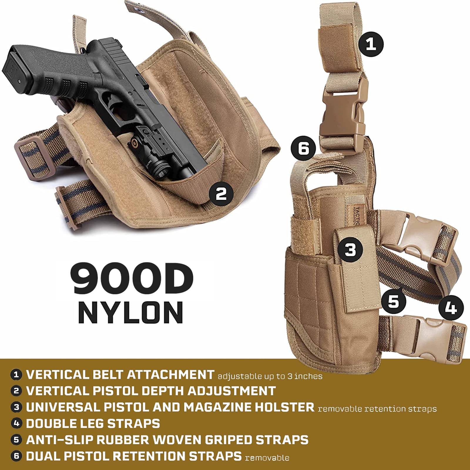 Fondina Regolabile Softair Fondina Tattica Coscia Regolabile Destra - Per Pistola, Materiale Nylon, Per Tiro E Airsoft Fondina Cosciale Destra