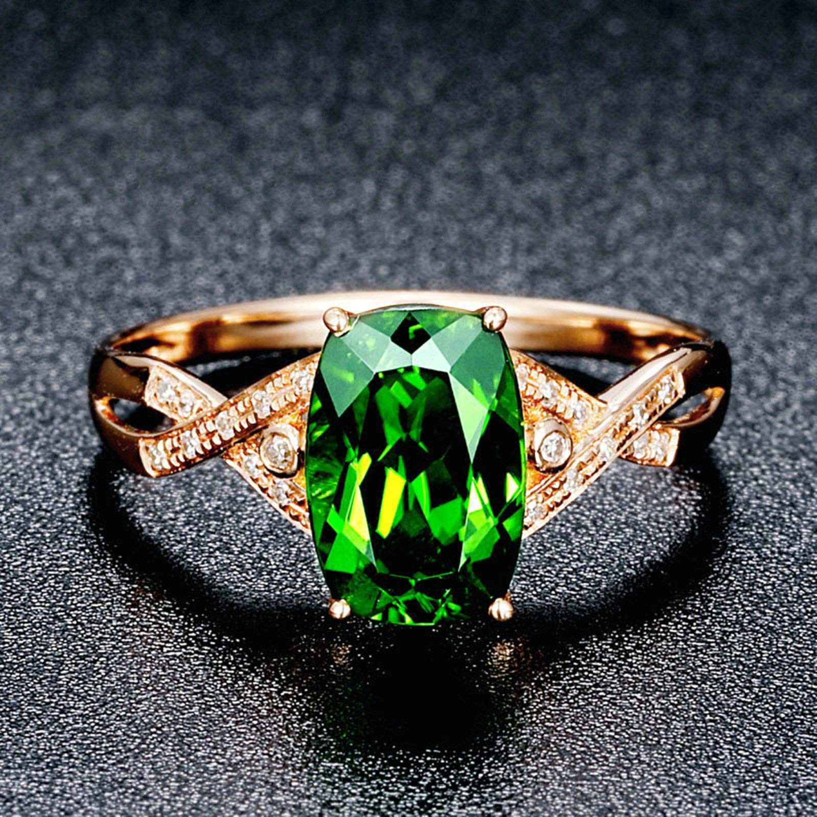 Anillos de compromiso de oro rosa de 18 quilates, 14 quilates y 9 quilates para mujer, anillo de compromiso de tamaño I-U, infinito con diópsido de 0,4 quilates y diamantes