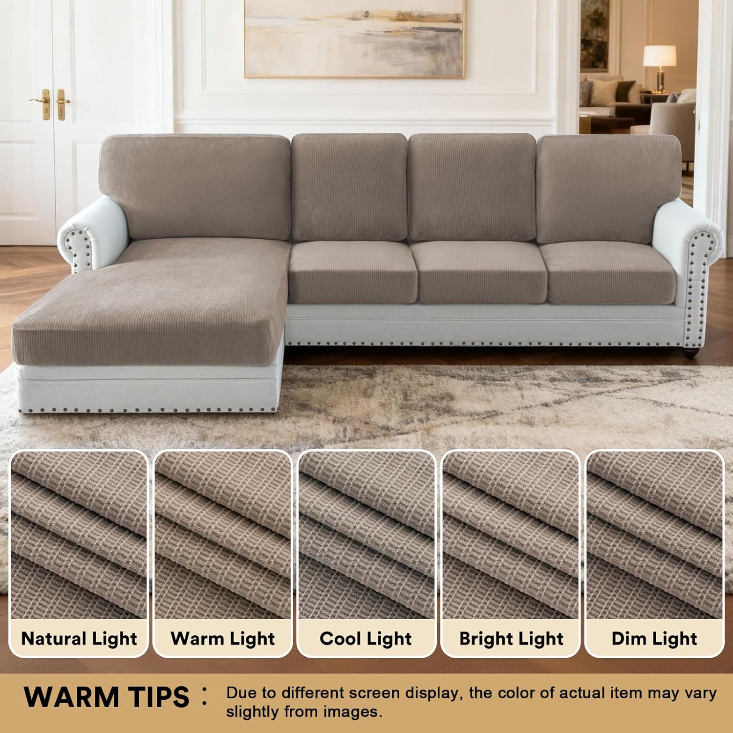 PrinceDeco Couch Cushion Covers for Sectional Sofa, Stretch Velvet Sofa Slipcovers Washable Wear Stain Resistant Furniture Protector for Living Room(1 PC Back Couch Cover, Taupe)