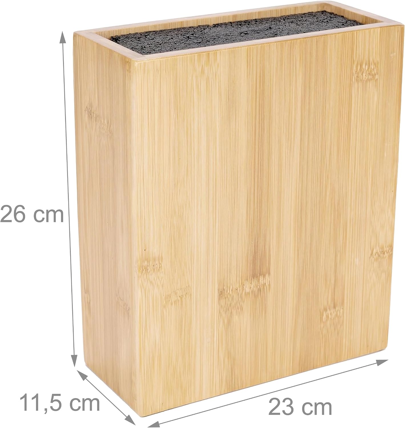 Relaxdays Knife Block, Empty, Bamboo, Bristle Insert, HxWxD: 26x 23 x 11.5 cm, Knife Storage, Natural/Black