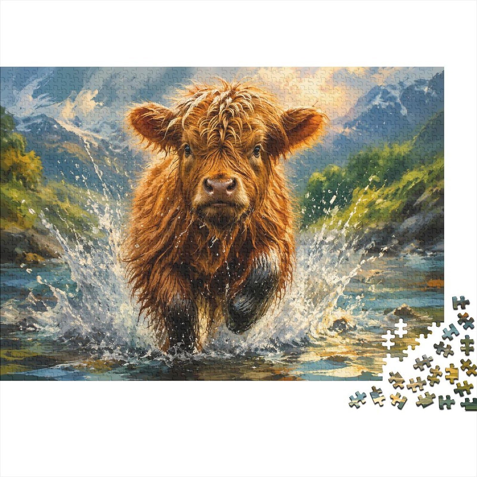 Highland Cow Water Jigsaw Puzzle, 1000 Pcs For Adults