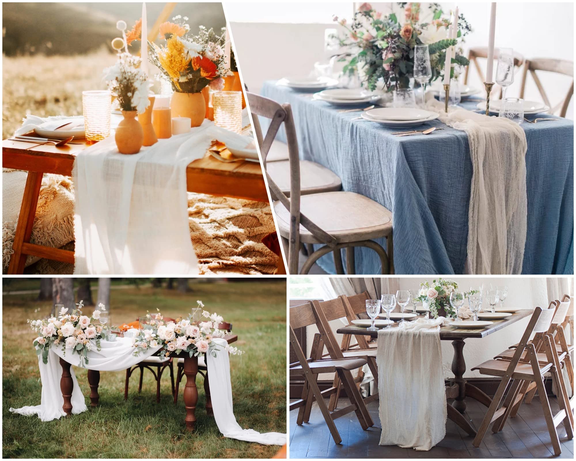 Biały bieżnik na stół z gazą, 30 x 300 cm, boho, romantyczny bieżnik na stół, na ślub, dla panny młodej, baby shower, jesień, urodziny, przyjęcie, dekoracja bożonarodzeniowa, 8 szt