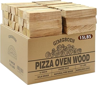 Pizza Oven & Cooking Wood - Mini Kiln Dry Oak, 6" Log, 15 lb Box - Barkless Wood for Coonis, Gosny, Solo Stoves and More - High Heat and Long Lasting Burning for Grilling, Barbecuing, Smoking