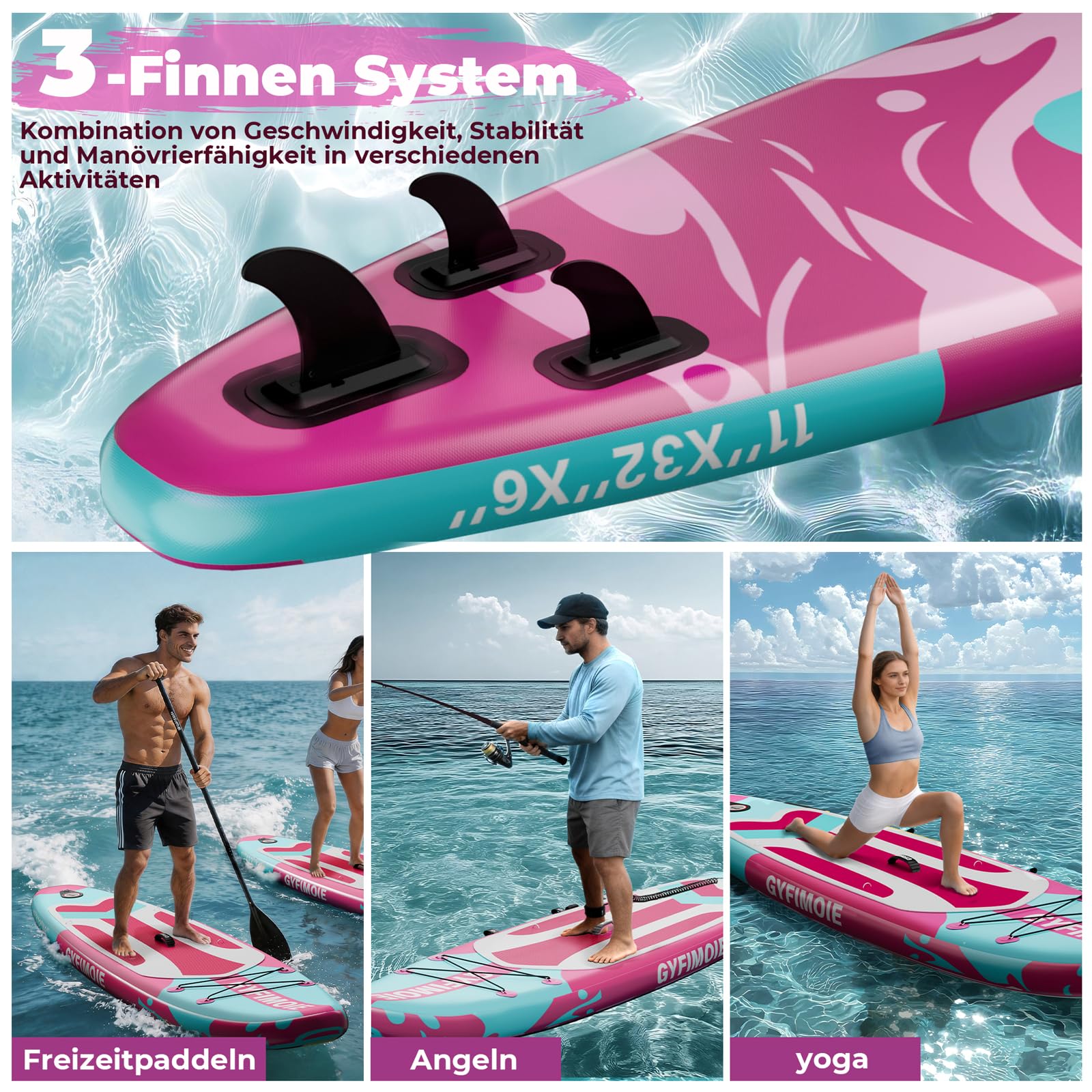 Gyfimoie Tavola da SUP gonfiabile di alta qualità, 325 cm, con supporto universale per fotocamera, accessori completi, pagaia regolabile, per principianti ed esperti