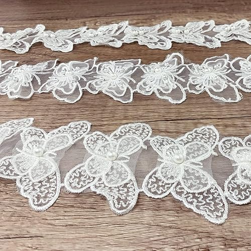 Miniatura 4 de 3 yardas bordadas de mariposa con borde de encaje, apliques de tela de encaje de organza blanca de 2.8 pulgadas de ancho para coser, decoración de