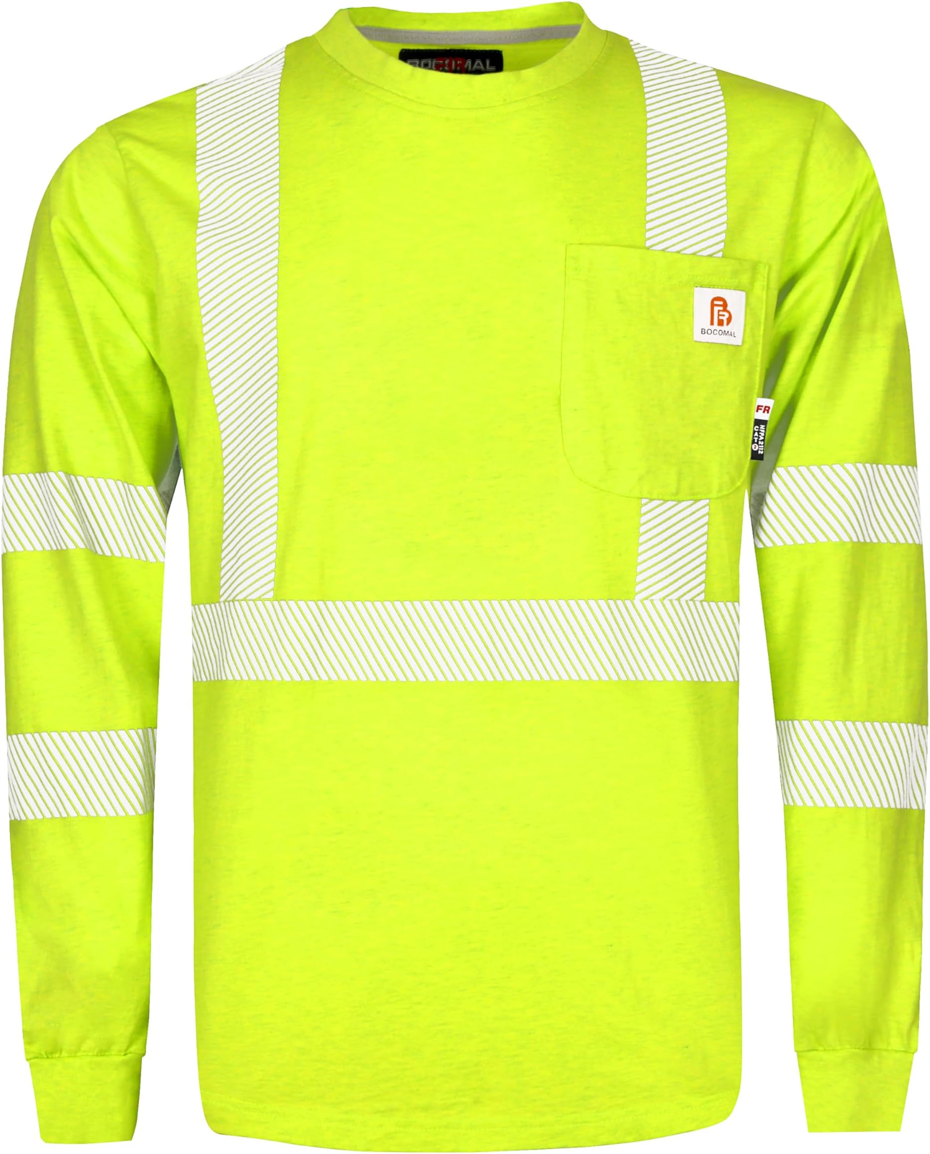BOCOMAL FR Tee Shirts High Visibility/Hi Vis Flame Resistant/Fire Retardant Shirt 7oz Reflective Men's Safety Shirts