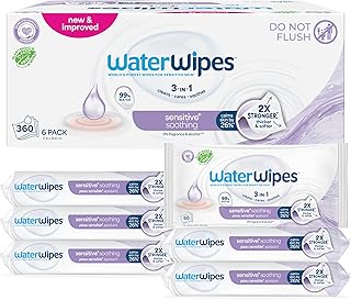 WaterWipes Soothing Clean Baby Wipes, 99% Water-Based Formula with Botanical Extract to Soothe & Protect Skin, Unscented & Hypoallergenic, 360 Count (6 Packs)