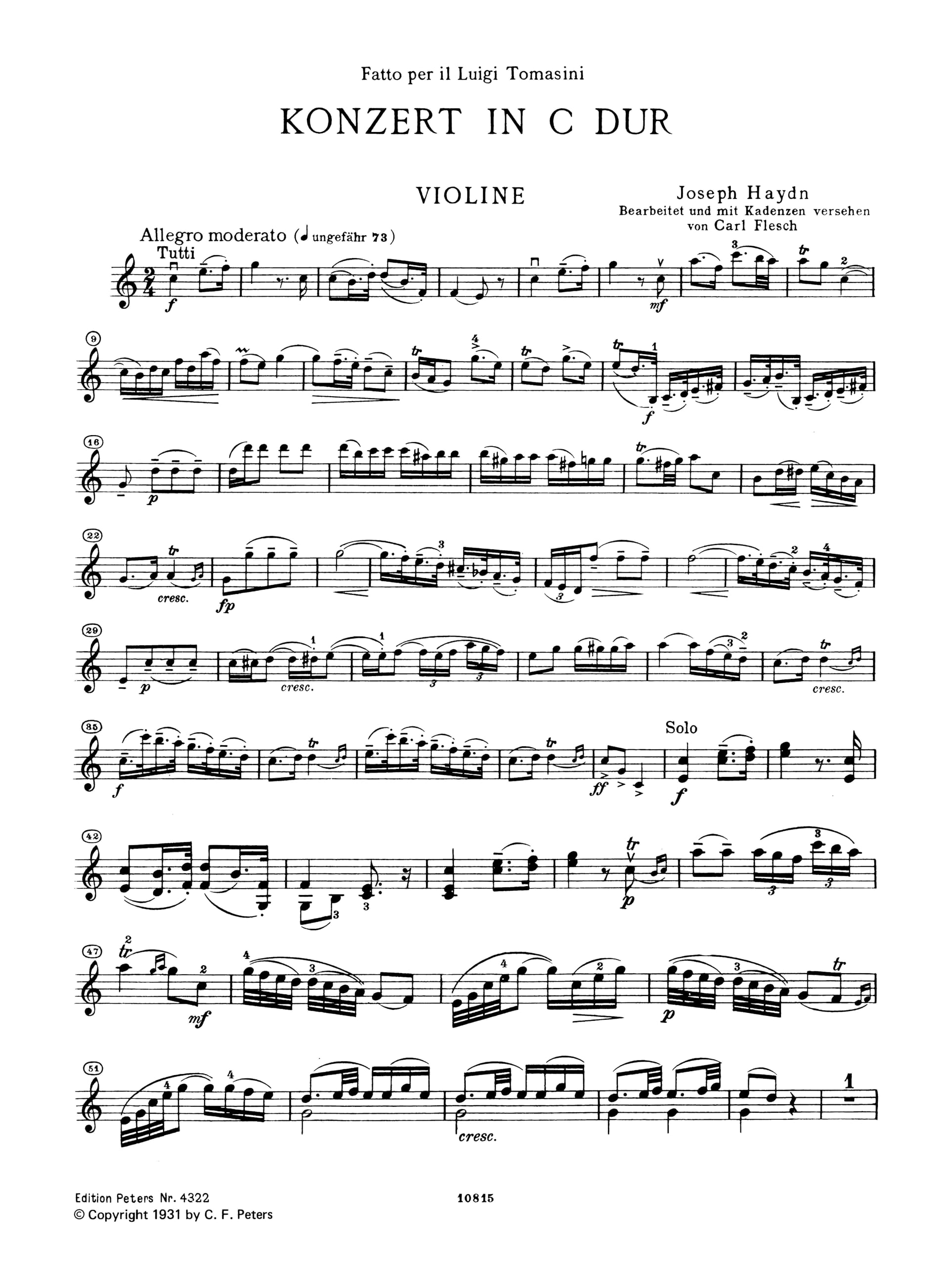 Haydn: Violin Concerto in C Major, Hob. VIIa:1 (Solo Part with Piano Reduction) - Image 2
