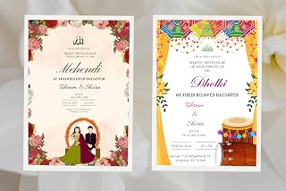 Custom Printed Islamic Wedding Invitation Set with Upto 6 Cards Inserts like Invitation, Nikah, Valima, Haldi, Sangeet and Mehndi with Envelopes, Muslim Wedding Invite Suite for Guests WSTOO0207