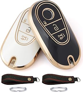 UOKEY Smart Full Protection Key Fob Cover Case fit for 2020-2024 Mercedes Benz Mercedes Benz S-Class G-Class E-Class (TPU, Black+Off White)