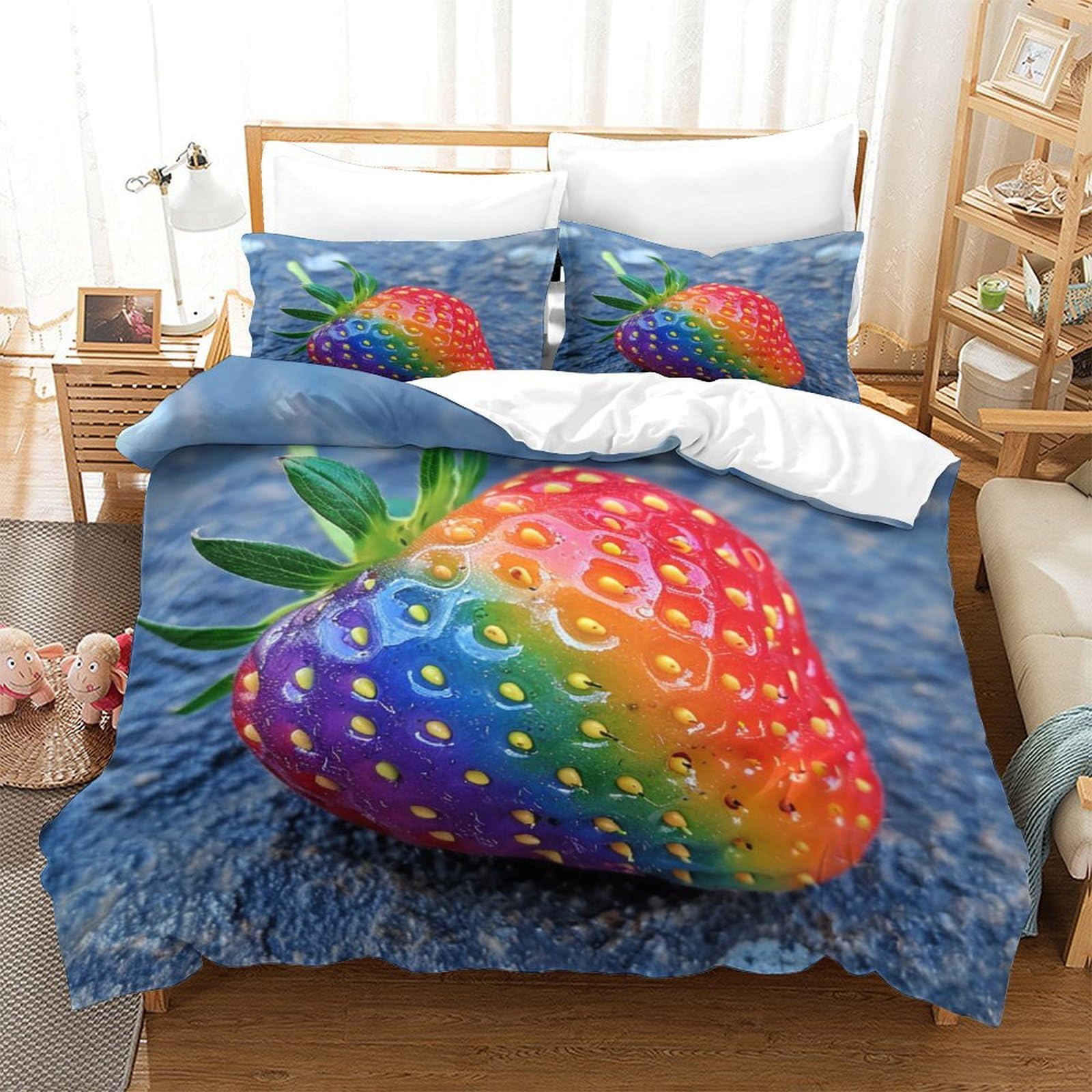 Parure de lit 3 pièces microfibre housse de couette 260x220 fraises