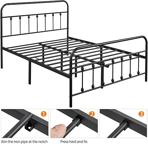 Miniatura 25 de Topeakmart Marco de cama de metal de estilo victoriano tamaño matrimonial con cabecero, base de colchón, no necesita somier, almacenamiento debajo