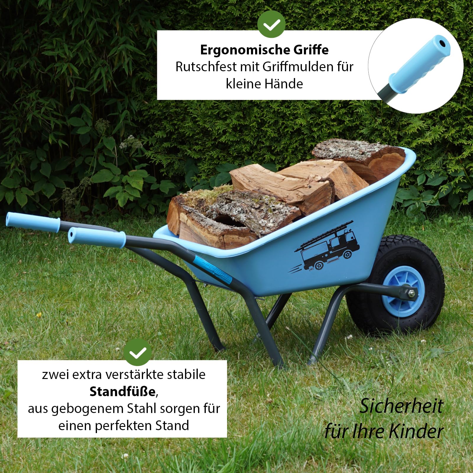 Kinderschubkarre Uni 40 kg Traglast Stahl Kunststoff grün Vollgummirad Gartenkarre