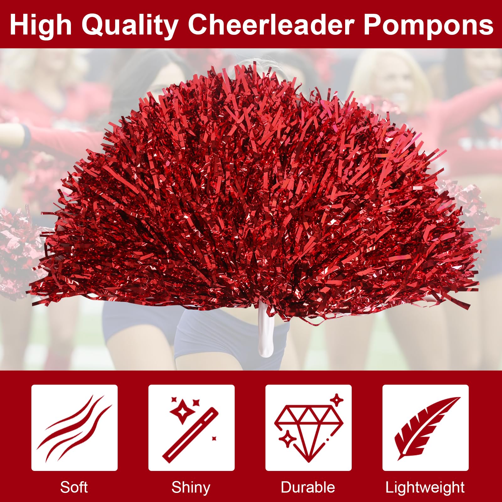 Set De Pompons Cheerleader Pailletés (2 Pièces) Avec Chaussettes Hautes Et Scrunchies - Pour Danse, Gym, Cheerleading - Poignées Confortables Et Légères