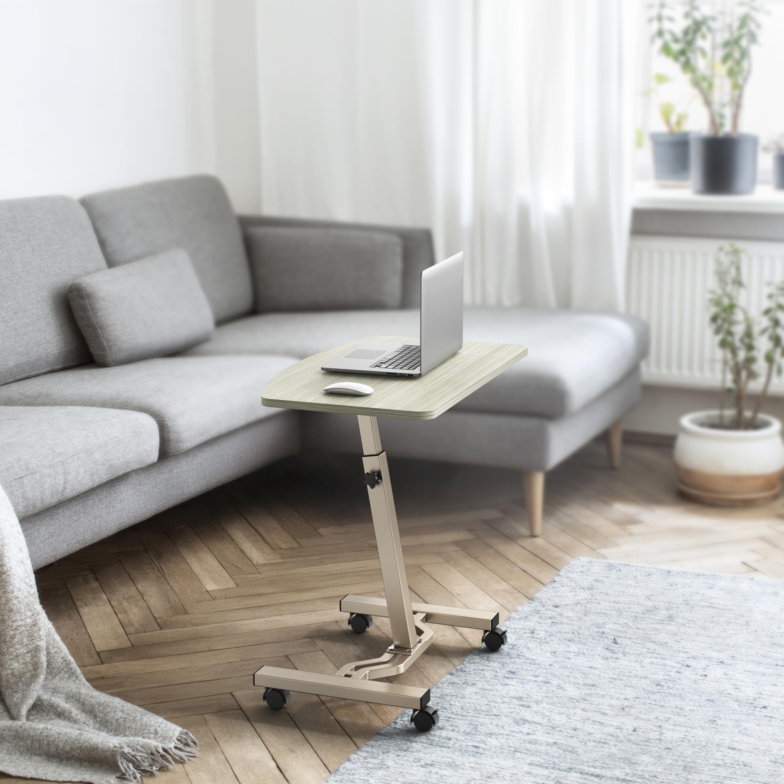 SHW Mobile Height Adjustable Laptop Rolling Cart with Height Adjustment from 28 to 33 Maple — view 5