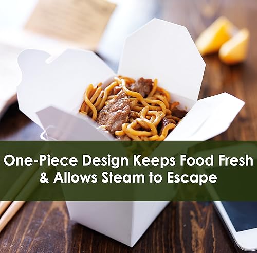 Miniatura 4 de Cajas de comida chinas blancas reciclables de 8oz 16oz 100pk. 50 unidades cada 16 y 8 onzas a prueba de fugas, a prueba de grasa para restaurantes,