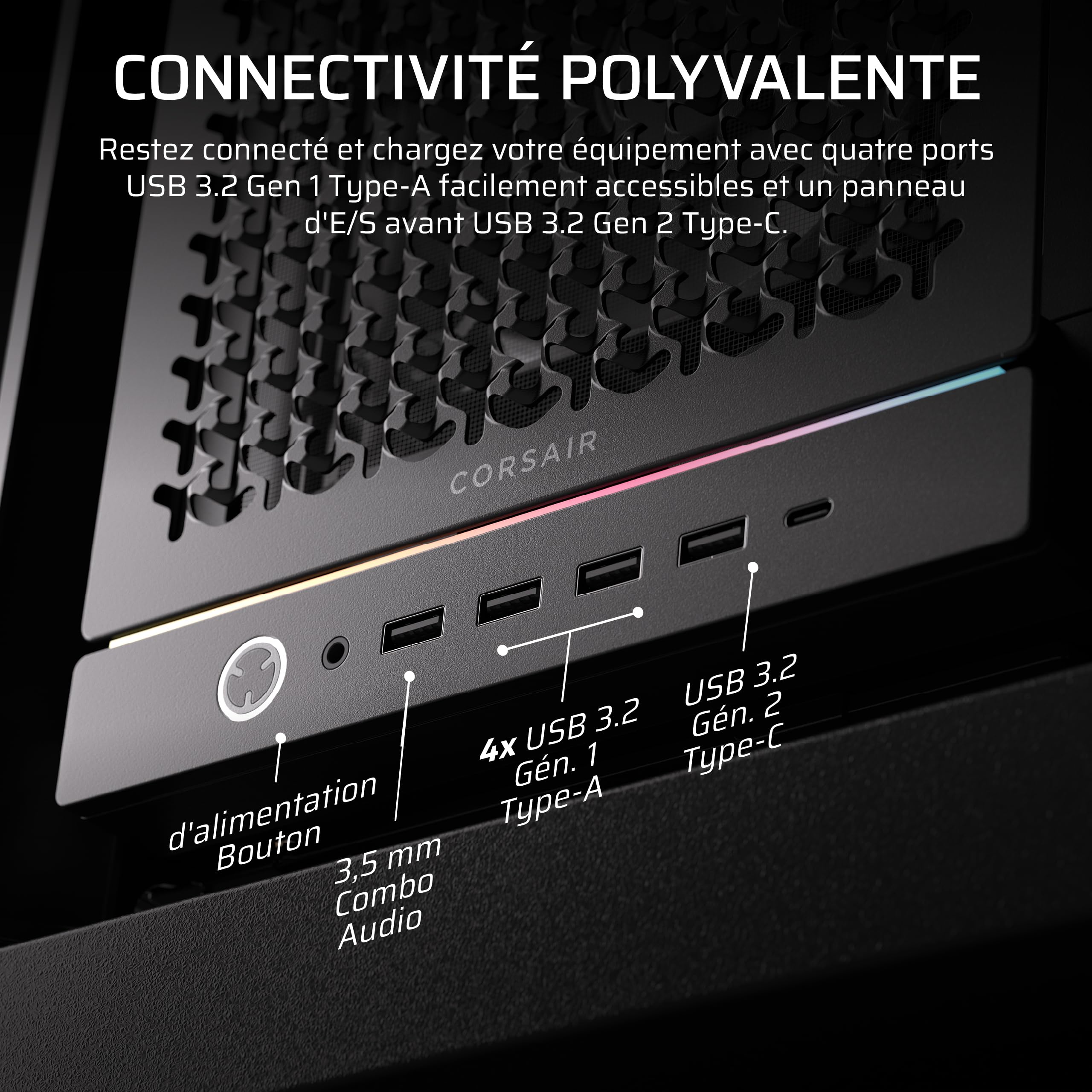 CORSAIR Frame 5000D RS Boîtier Modulaire Mid-Tower à Haut Débit d'air – 4X Ventilateurs RS Pré-Installés, Système de Support pour Ventilateur InfiniRail – Noir