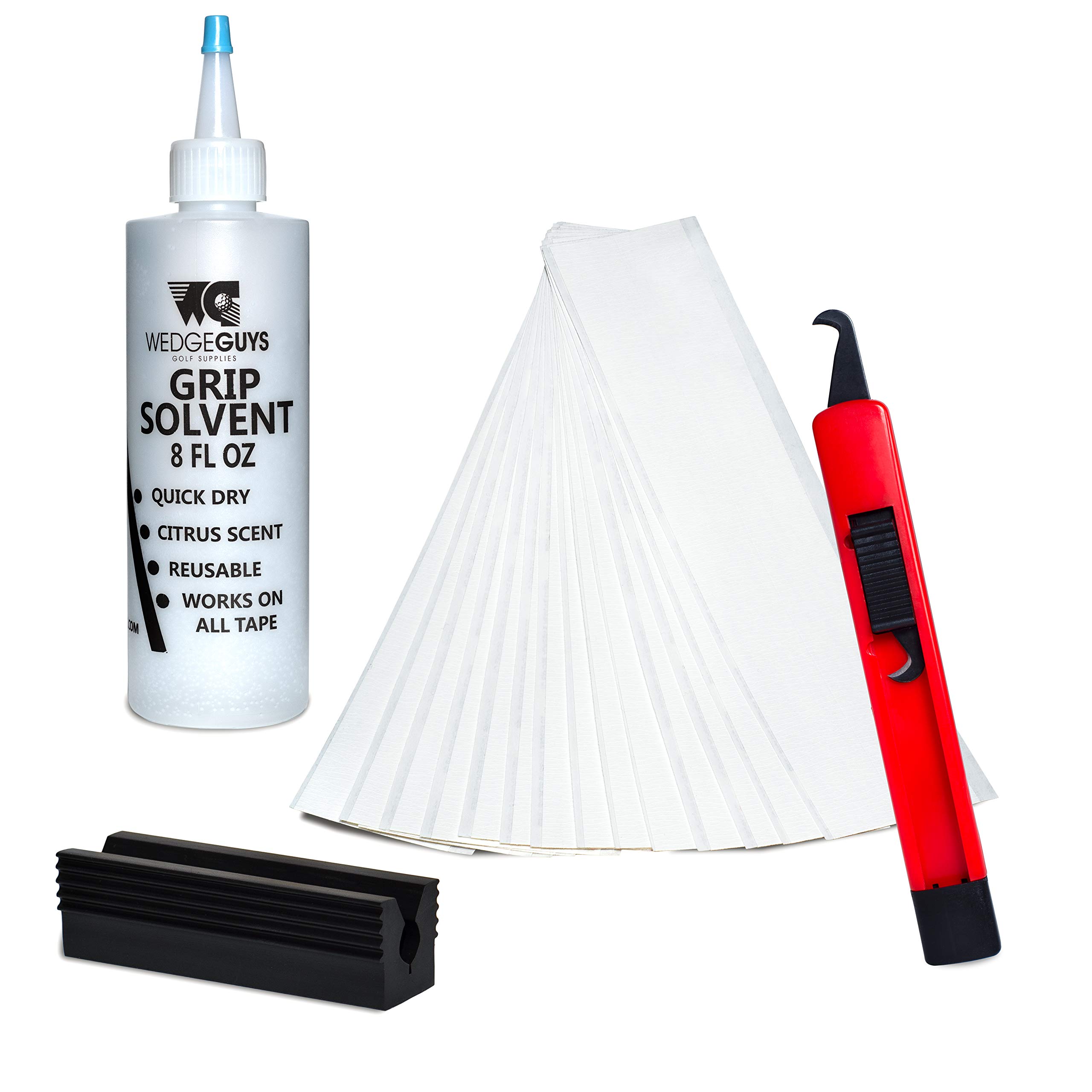 Wedge GuysGolf Grip Kits for Regripping Golf Clubs - Professional Quality - Options Include Hook Blade, 15 or 30 Golf Grip Tape Strips, 5 or 8 oz Golf Grip Solvent & Rubber Vise Clamp