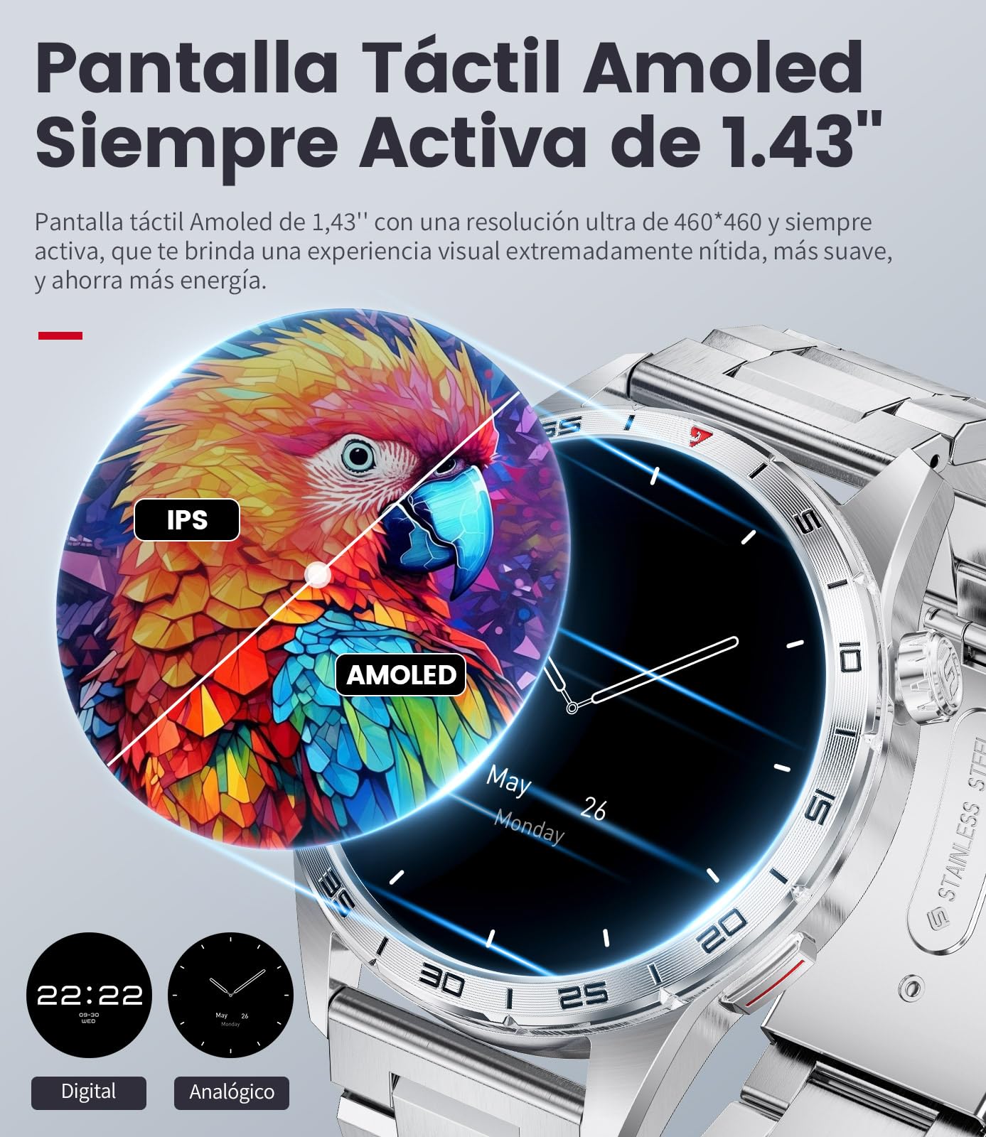 LIGE Smartwatch Uomo con 3 Cinturini, Batteria 400mAh 1.43" HD AMOLED Orologio Smartwatch con Chiamate Bluetooth, 113 Modalità Sport, 24H Cardiofrequenzimetro Sonno, IP68 Smart Watch per Android iOS