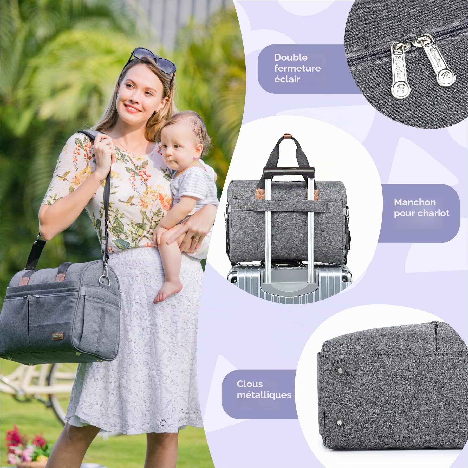 RUVALINO Sac à langer Grande Taille style Fourre-tout