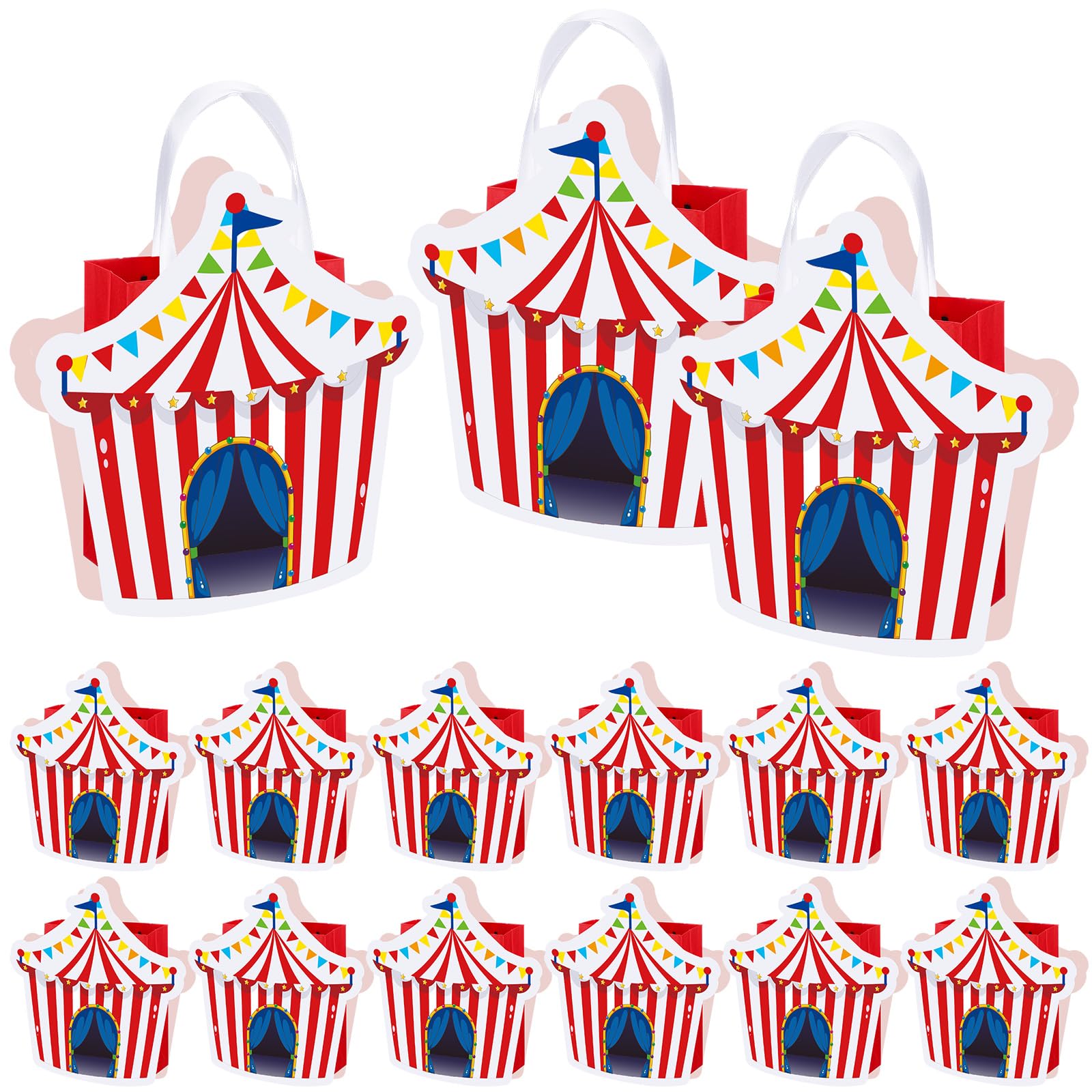 Kolldenn 24 Pcs Circus Party Favor Bags Carnival Gift Treat Bags Circus Theme Goodie Candy Totes with Handles for Carnival Themed Birthday Party