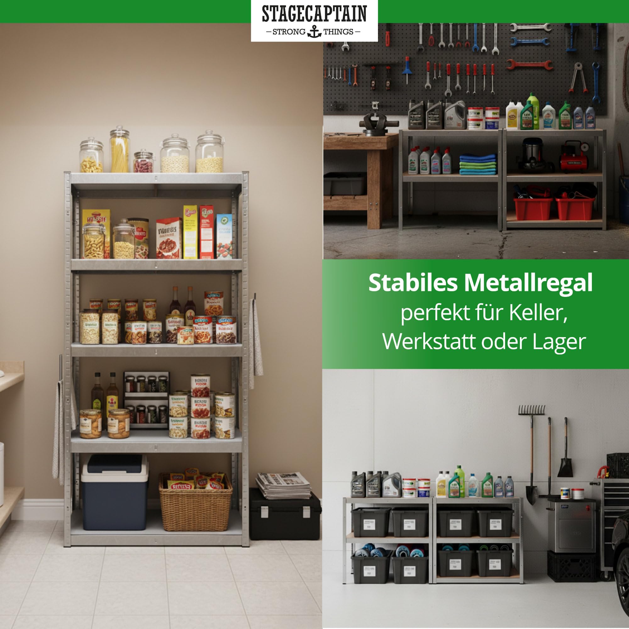 Stagecaptain Heavyrack HR-175 SR Ensemble de 4 Étagères Rangement - Charge Lourde à 5 étages de 175 kg - 875 kg Max - Meuble de Garage Atelier en Acier et Bois MDF - Argent