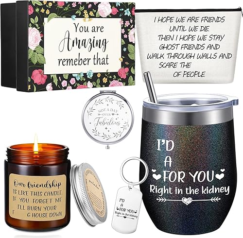 Cunhill 6 piezas de regalos de cumpleaños para el día de San Valentín, regalos de amistad para mujeres, amigas, mujeres, vasos con pajilla, velas