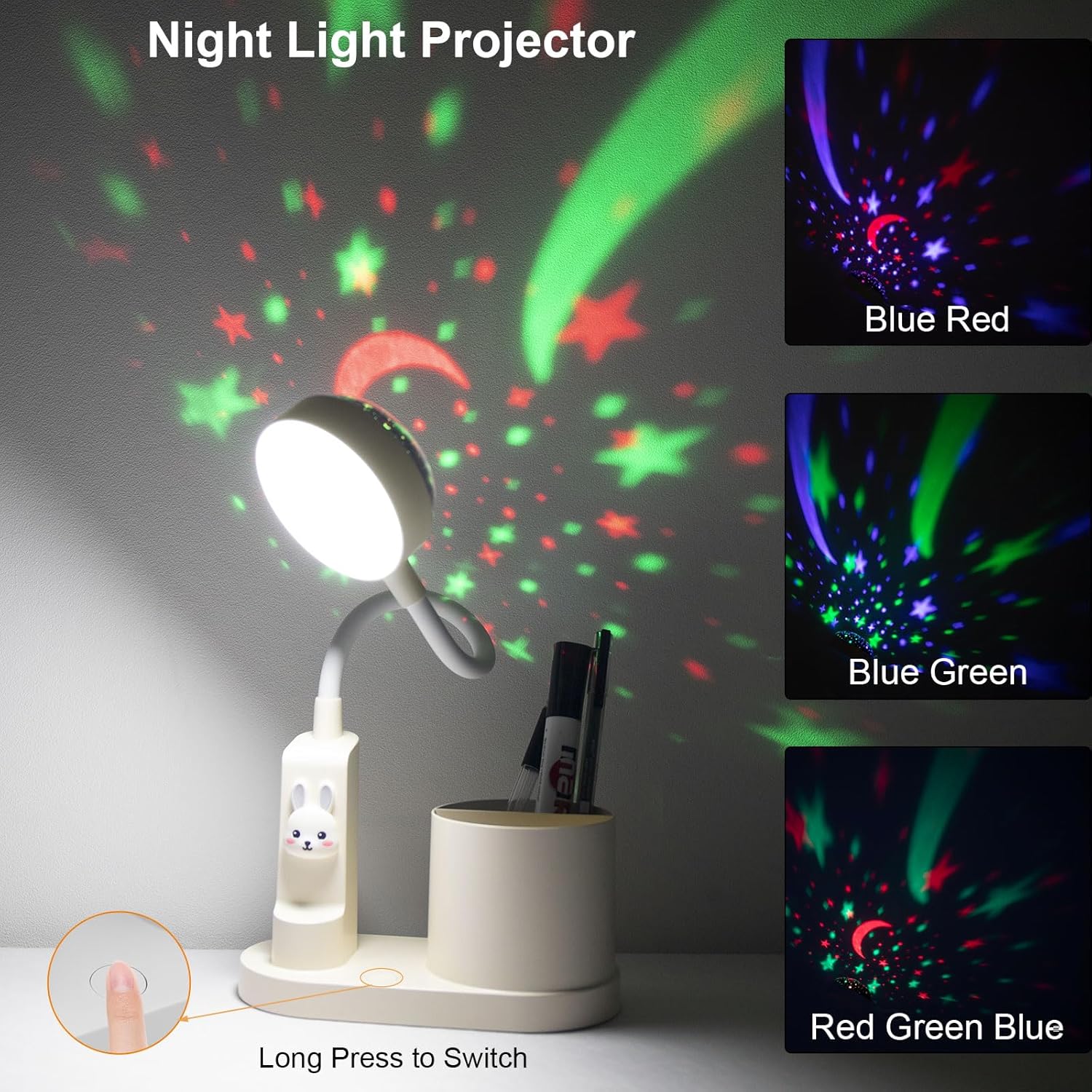 Cute Desk Lamp with Star Projector, Pink Desk Light 3 Brightness Levels Dimmable, Battery Operated, Foldable Portable Rechargeable LED Reading Lamp for Home Dorm Office Essentials Decor