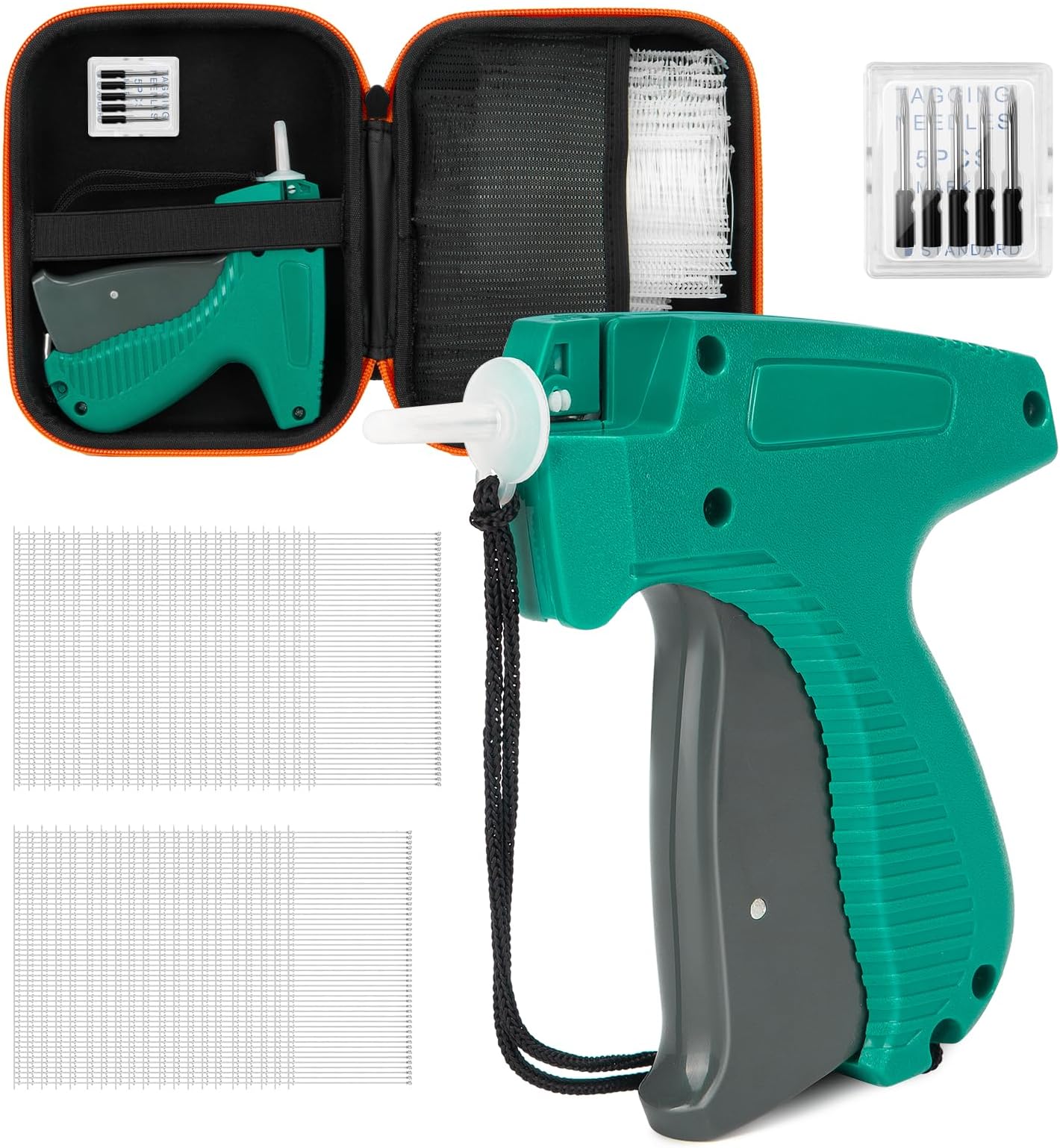 chfine Tagging Gun for Clothing with Case, Tag Gun for Clothes, Garment Tag Attacher Gun Kit with 6 Needles, 2000Pcs(1.5"+2") Fasteners for Clothes Labeler (Not Stitch Gun)