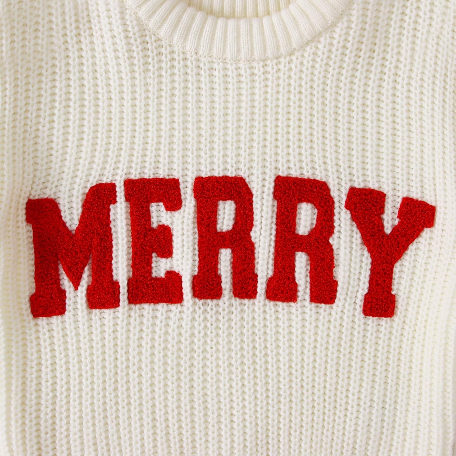 MODNTOGA Kid Boy Girl Merry Sweater Chenille Patch Merry Christmas Pullover Outfit Long Sleeve Knit Blouse Crewneck Xmas Top