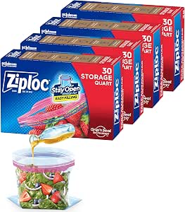 Ziploc Sacos de armazenamento de alimentos de 4 litros, aberto com fundo de pé, fácil de encher, 30 unidades, pacote com 4 (120 sacos no total)