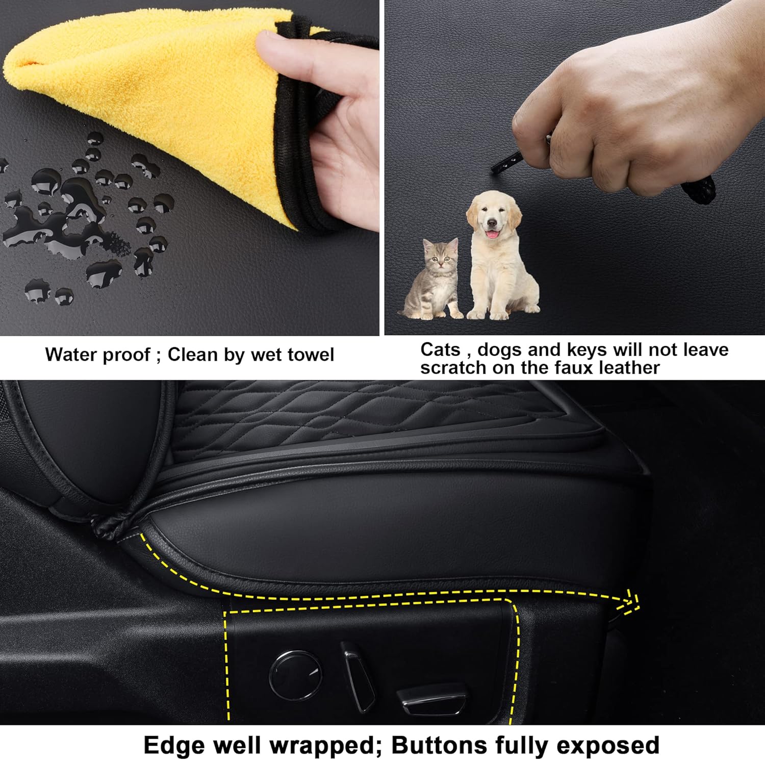 LUCKYMAN CLUB F150 Rear-only Seat Covers J03-Q3 with Waterproof Faux Leather, Fit 2015-2025 Ford F150 and 2017-2025 F250 F350 F450 (Rear only, Black)