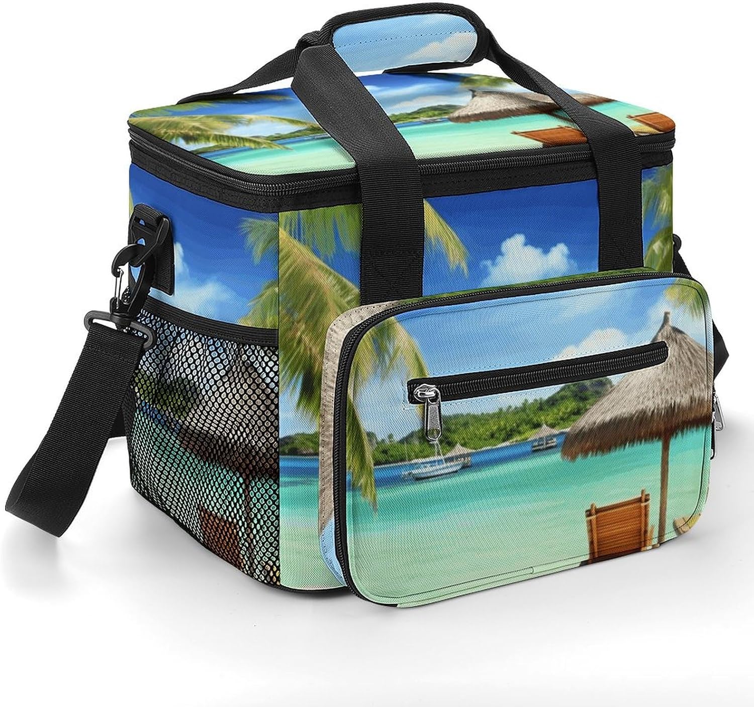 Camping Ice Pack, Tropical Holidays Print Cooler Bag, 22.5L Large Capacity Insulated Lunch Tote Bag for Outdoor, Picnic, BBQ, Travel, Work