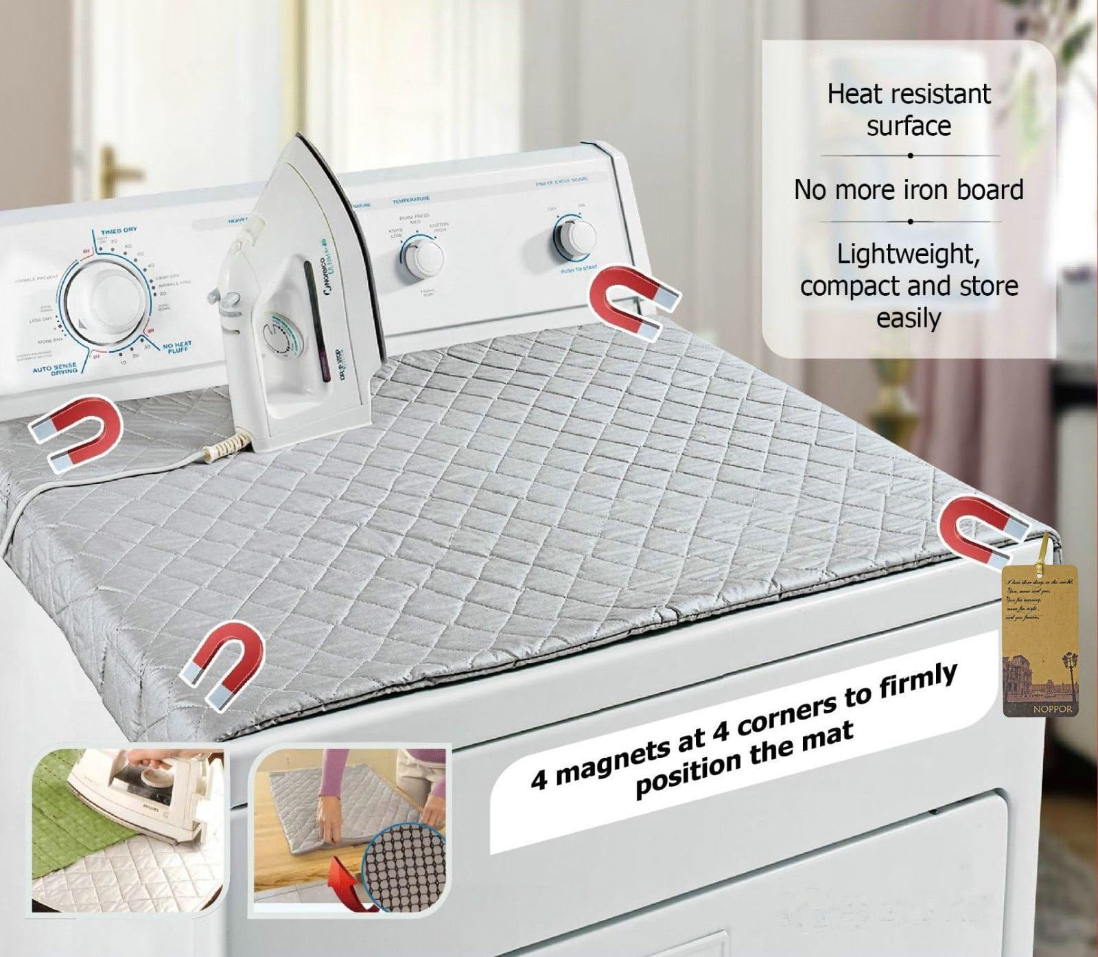 Noppor 33''x19''Magnetic ironing mat Table Pad Iron Anywhere Travel Folding Blanket with Magnets