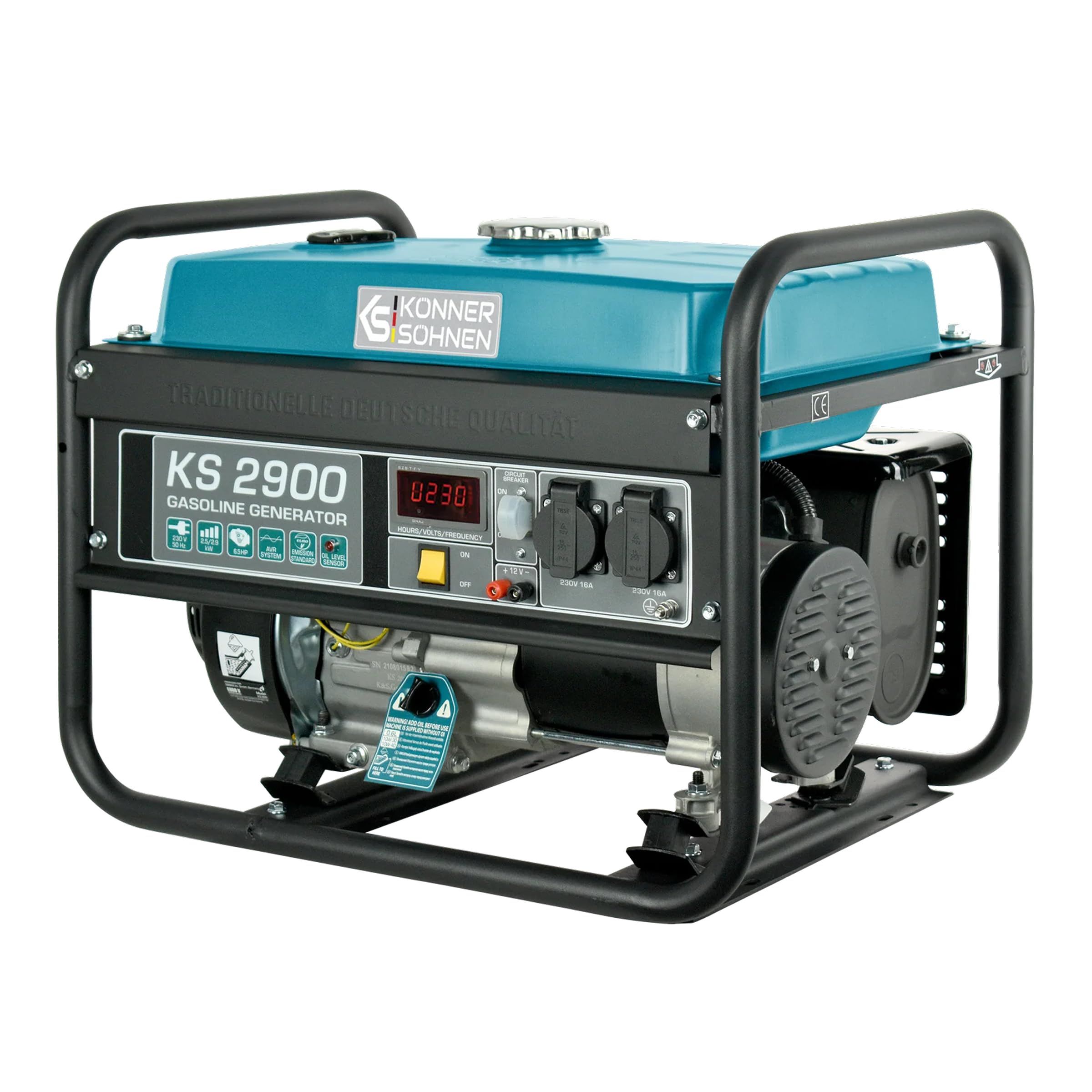 Generador de gasolina KS 2900,generador electrico gasolina2900 W,2x16A (230 V),12V,power station con (AVR),indicador aceite, protección ante sobrecargas y cortocircuitos,generador 4 tiempos