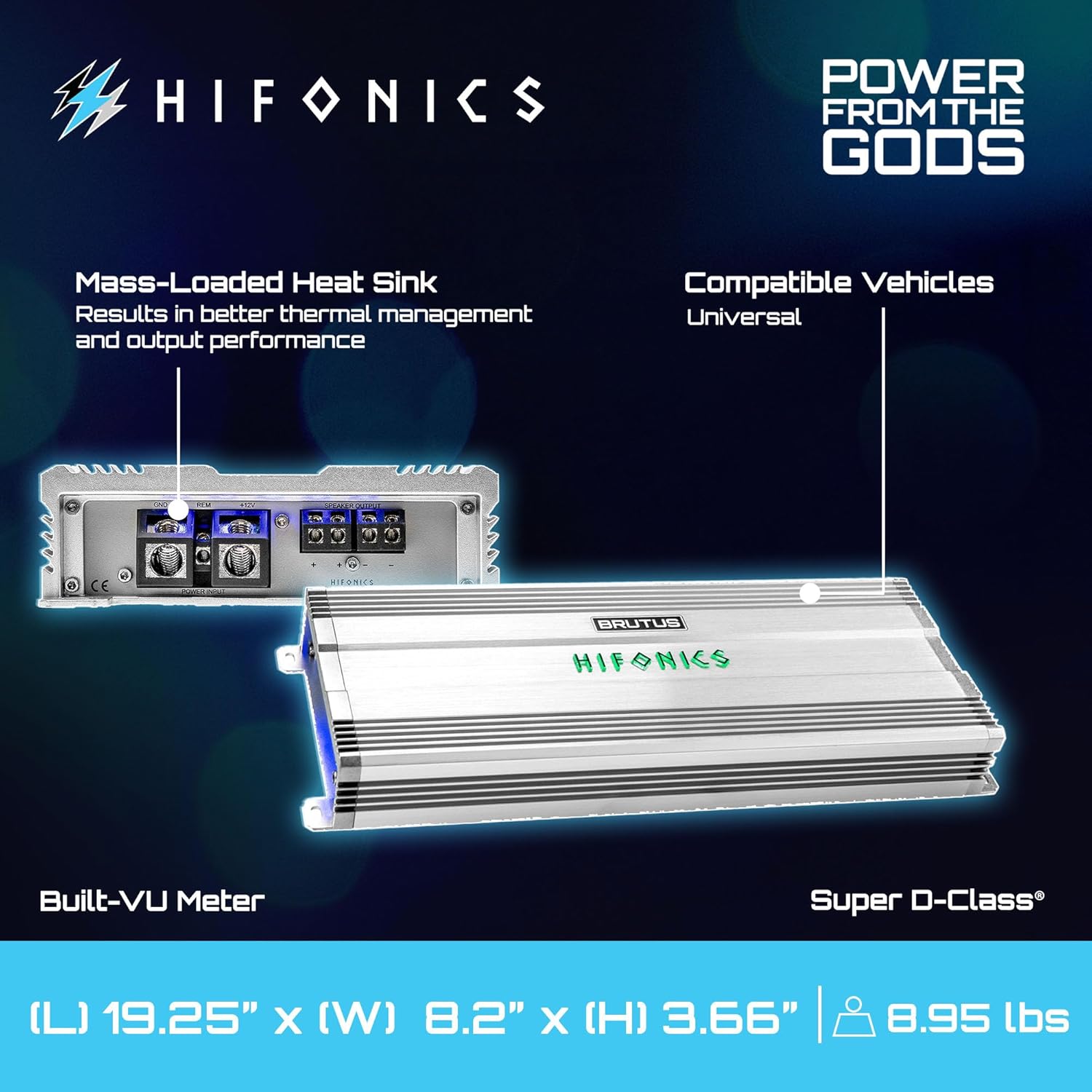 Hifonics Brutus BG 3000 Watt Class D Monoblock Amplifier with Built-in UV Meter, Dual Toroidal Transformer PWM Power Supply and Shielded Inductors